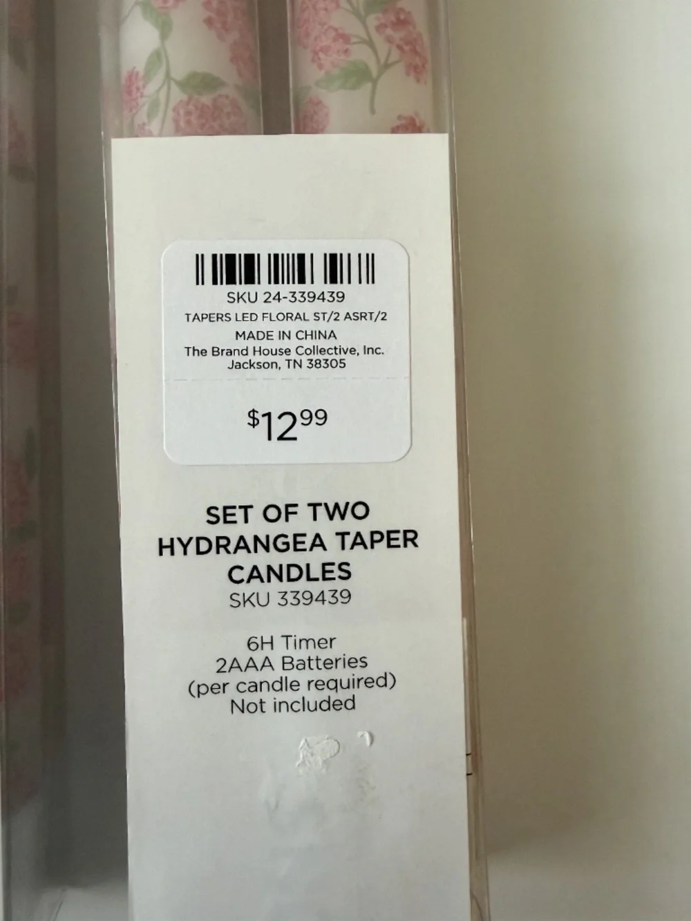 New Kirkland's Pink Hydrangea Taper Candles Timer Flameless 9 Inch (8 total)